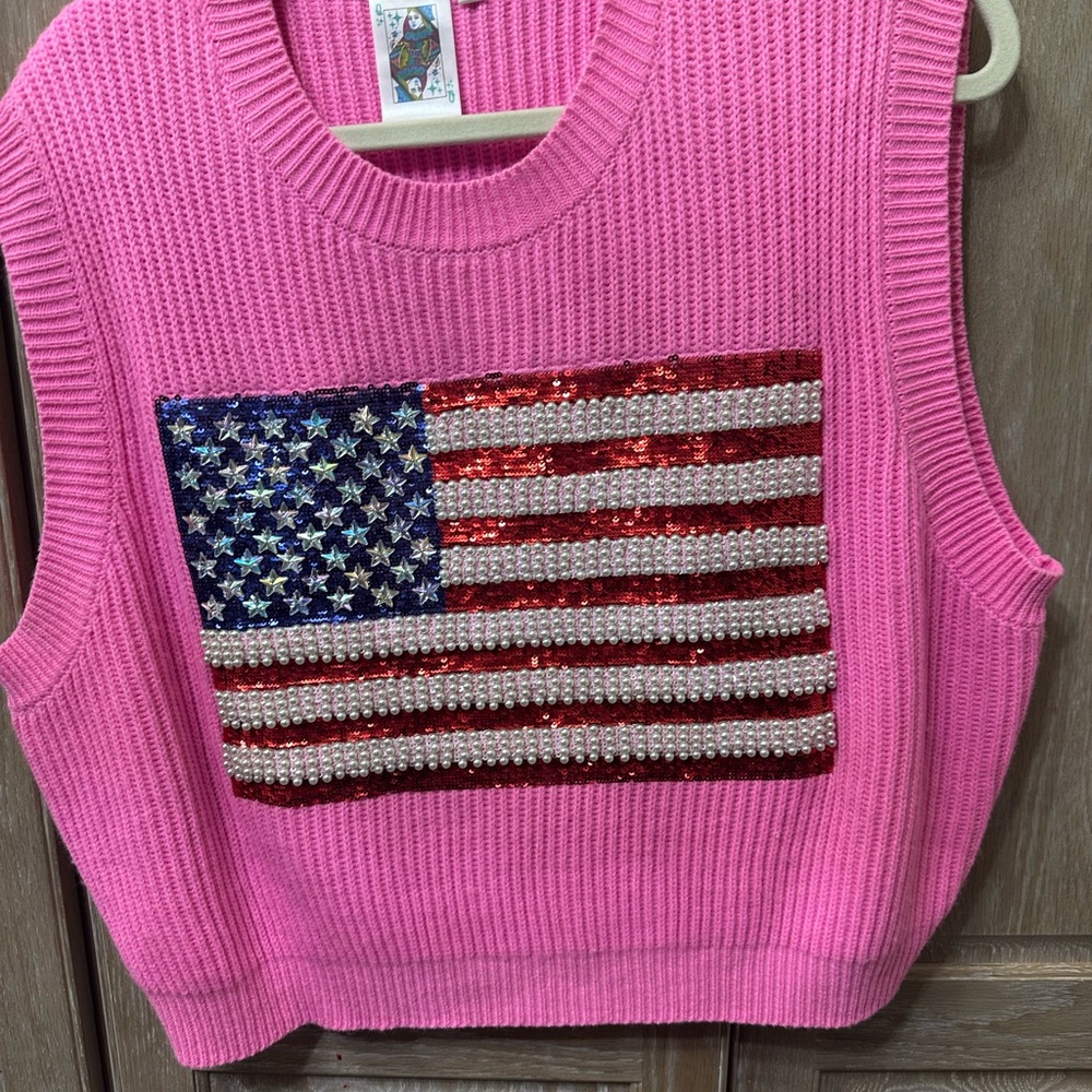 Queen of Sparkles PINK American Flag Sweater
